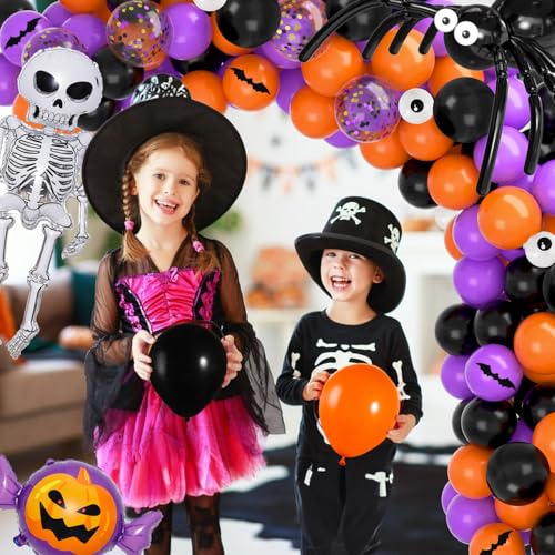 Halloween Balloons Garland Arch Kit - 129pcs Black Orange Purple Decor Set