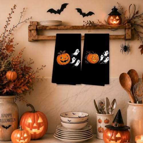 Halloween Pumpkin Ghost Kitchen Towels Set of 2 - Funny Spooky Dishcloths for Bathroom & Kitchen Decor - Ghost8 Variation