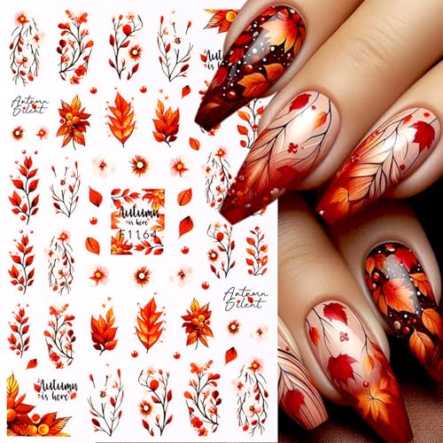 Fall Nail Stickers for Nail Art Maple Leaf Decals 6PCS Autumn Leaves Deer Design - Fall-03