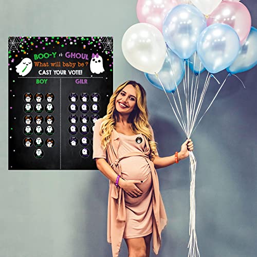 Halloween Gender Reveal Party Game Kit with Ghost Voting Posters & Stickers