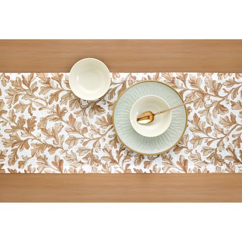 Autumn Fallen Leaves Linen Table Runner 14x72 Inch - Handcrafted Fall Decor