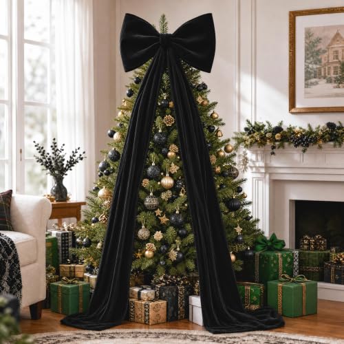 Black Velvet Christmas Bow Tree Topper - 24x71 Inch Giant Holiday Decor