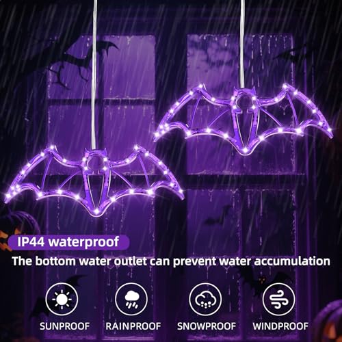Halloween Hanging Window Lights - Purple Bat LED String Lights, 36 LEDs, USB & Battery Powered, with 6-Hour Timer - Variation: Purple / 36LED
