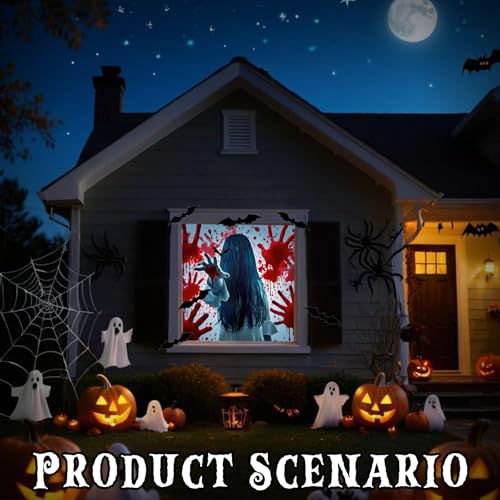 Large Halloween Window Decal with 12 Bat Stickers - Indoor & Outdoor Decoration
