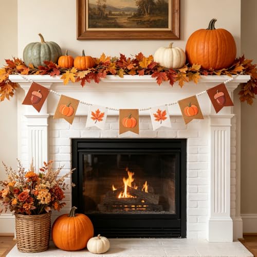Orange Fall Garland with Felt Pumpkins & Wood Beads - 9.84FT Farmhouse Fall Decor