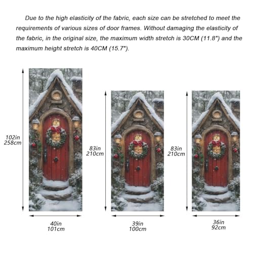 Christmas Fairy Door Cover - Stretch Fabric Porch Decoration 35x79 in - Holiday Door Cover