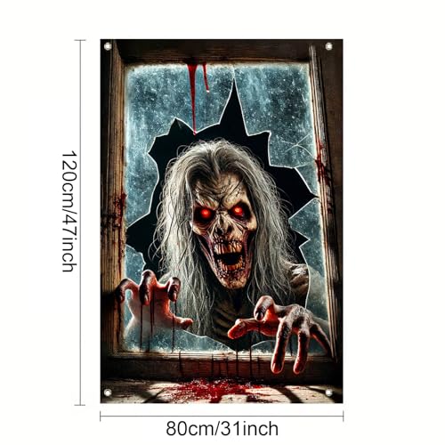 Halloween Zombie Window Cover - 31x47 Inch Polyester Decoration - Variation 248023AXNYF