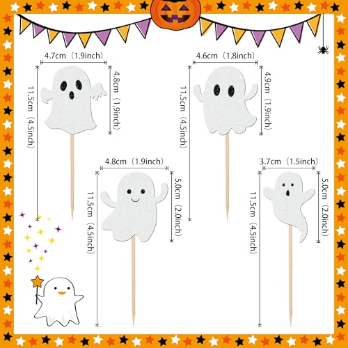 Halloween Ghost Cupcake Toppers White Glitter Baby Ghost Pattern 11 - 24 pcs