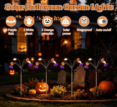 Halloween Solar String Lights with Bat, Ghost & Pumpkin Decorations - Outdoor Yard & Garden Decor
