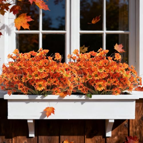 Artificial Orange Daisy Flowers - UV Resistant Outdoor & Indoor Decor, 12 Stems
