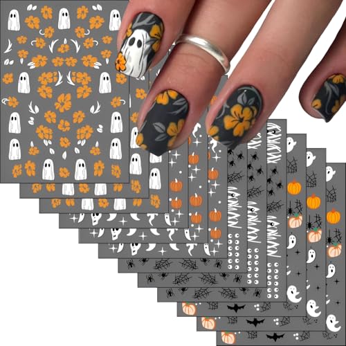 Halloween Nail Stickers Set - 12 Sheets Mummy Ghost Spider Web Design - Variation of Halloween 2