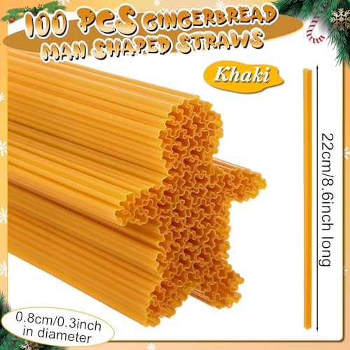 Disposable Plastic Gingerbread Man Straws Bulk for Christmas Halloween Parties - 100 Pcs