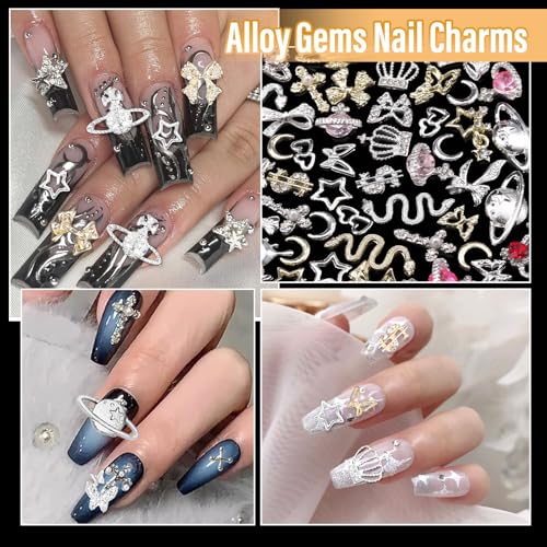 105Pcs Silver Gold Nail Gems Charms Set for DIY Nail Art & Crafts