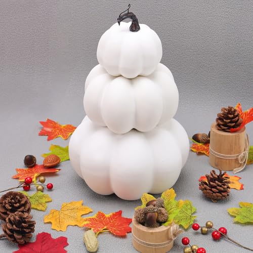 Artificial White Pumpkin Tower Decoration - Fall Autumn Halloween Decor - Variation C