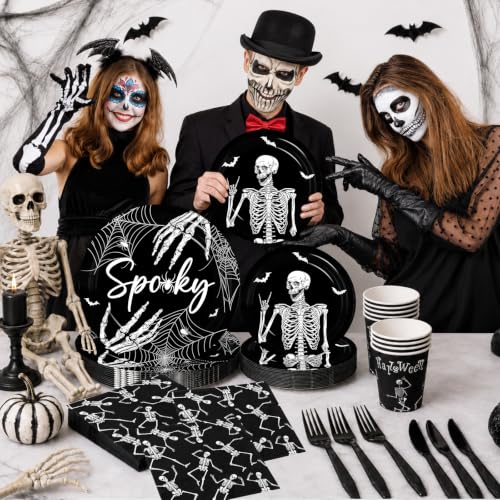 Halloween Skeleton Party Plates & Cup Set - Spooky Skeleton Birthday Decorations