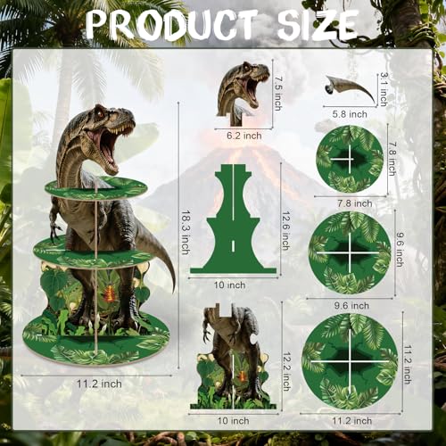 Dinosaur Cupcake Stand 3 Tier Jungle Theme Dessert Holder for Birthday Party