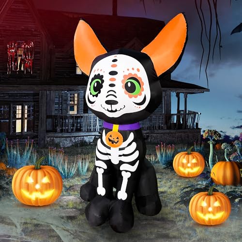 5 Ft Halloween Skeleton Dog Inflatable Decoration with LED Lights Outdoor Yard Decor