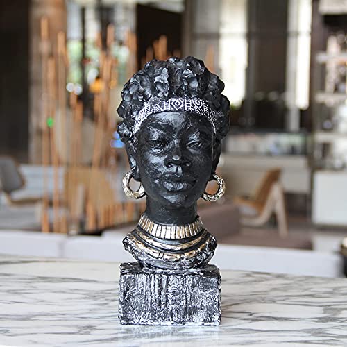 African Woman Head Statue Home Decor - Black W Variation, Handcrafted Sculpture