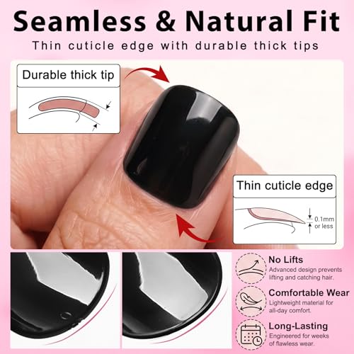 Black Extra Short Square Press On Nails with Glue Tabs - Timeless & Glossy