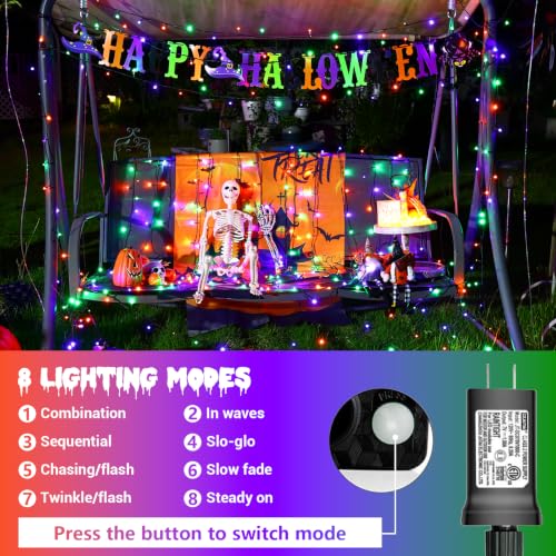 Halloween String Lights Outdoor Waterproof 66ft 200 LED Dual-Color with 8 Modes & Timer - Purple, Orange, Green
