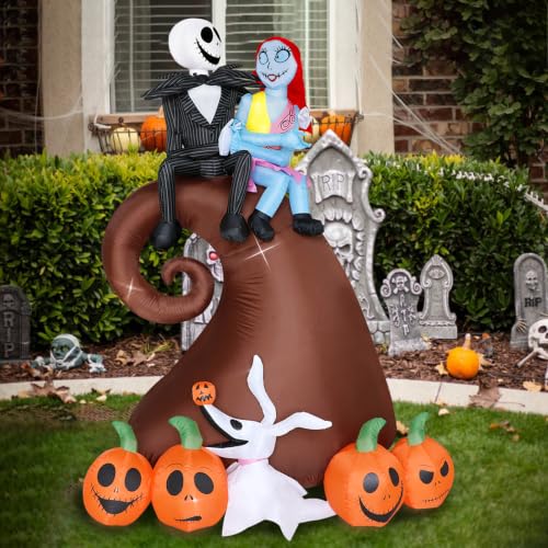 Inflatable Halloween Yard Decoration Skeleton Couple with Pumpkin & LED Lights - 6 Ft Outdoor Blow Up Display