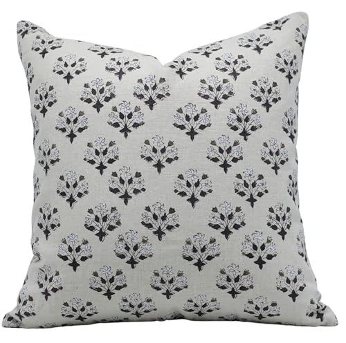 20x20 Inch Linen Cushion Cover with Zipper - Bohemian Floral Block Print - Brown Variation