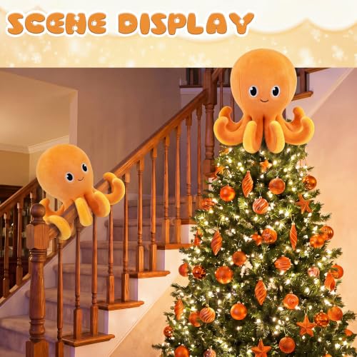 Christmas Octopus Tree Topper Decoration - Plush Holiday Ornament for 4-8 ft Trees - Fun Xmas Decor