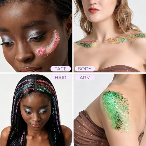Face Glitter Rhinestones Kit with 40 Colors, Pearls & Glue for Face & Nails