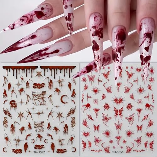 Halloween Nail Sticker Set - Dark Rose Spider, Pumpkin, Skull & Bat Decals Q2