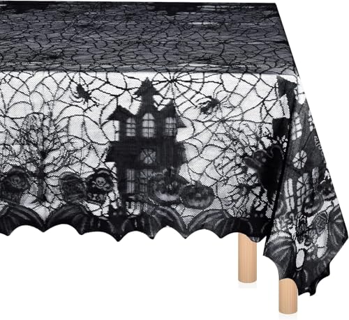 Halloween Pumpkin Embroidered Lace Tablecloth 70x52 Inch - Fall Decor, Sibling Variation