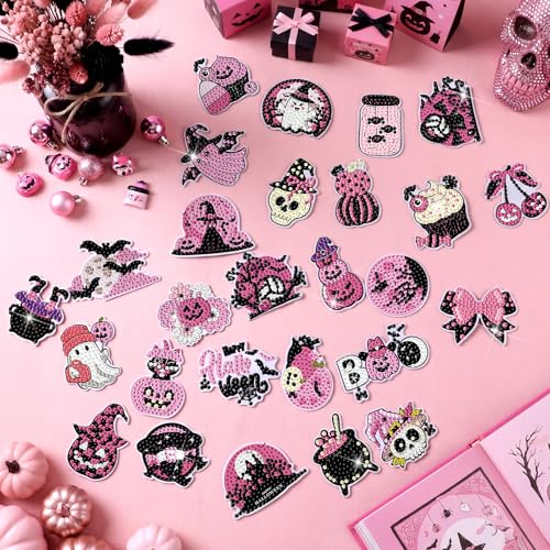 Halloween Diamond Art Magnet Kit - Pink Spooky Decor, 30 Pieces (Variation: Halloween)