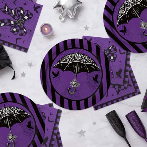 Black and Purple Disposable Party Plates and Napkins Set for 20 Guests