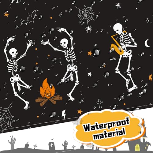 Halloween Skull Shower Curtain - Black 72x72 Inch with 13 Hooks