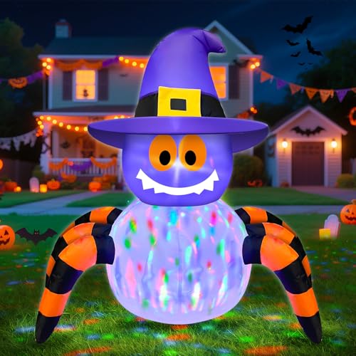 Halloween Inflatable Spider with Rotating Colorful Lights 3.6 Ft Yard Decor