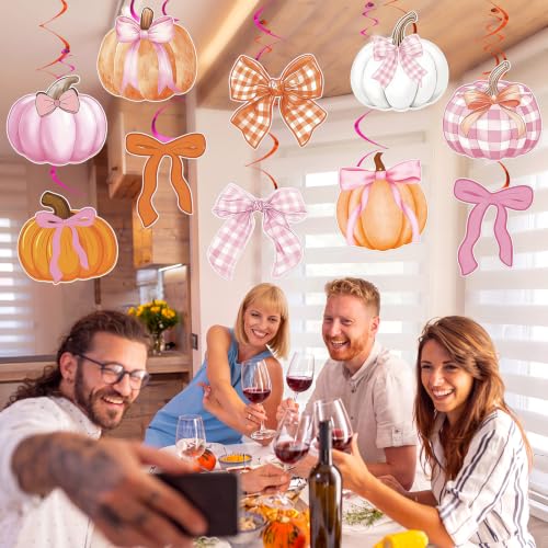 Pink Bow Pumpkin Fall Party Decorations - 20 Hanging Swirl Bows & Ribbons (Variation: 20 Bow Pumpkin)