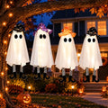 Halloween Decorations Outdoor Indoor Warm Light-Up Hanging Ghosts with Legs & Witch Hat - 4 Pack