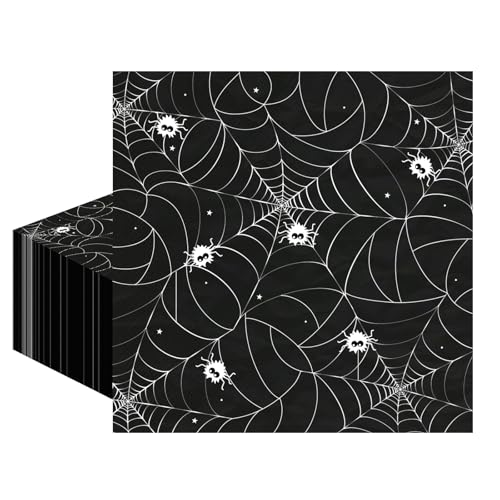 Halloween Spider Web Disposable Napkins - Black 50 Pcs Halloween Party Supplies