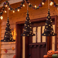 Halloween Rattan Witch Hat Decor Set with LED String Lights - Indoor Outdoor 12 Inch