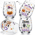 Halloween Stemless Wine Glasses Set - 4 Pieces, 17 oz Halloween Gifts for Women
