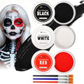 Halloween Makeup Kit with Brush - Black White Red Face & Body Paint Set (165g) - Variation: Black+White+Red