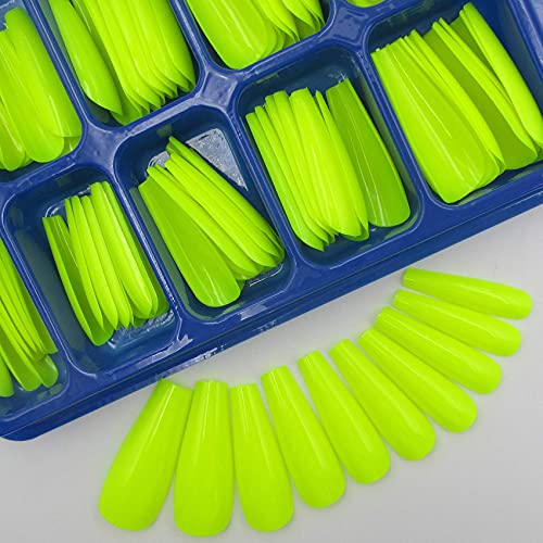 Neon Press-On Nails Long Coffin Fake Nails - Lime Yellow 120 Pack