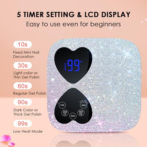Cordless 80W UV LED Nail Lamp with Sparkling Diamond Design - Silver