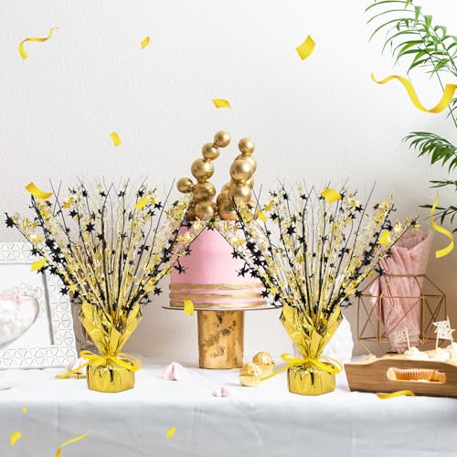 Crowye Black Gold Foil Spray Centerpiece Set - 18 Party Table Decorations - Variation: Black Gold