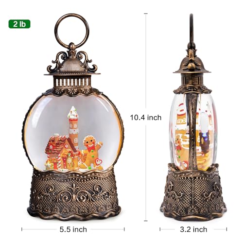 Christmas Snow Globe Lantern - Gingerbread Man Musical Decor with Swirling Glitter, Timer & USB Power