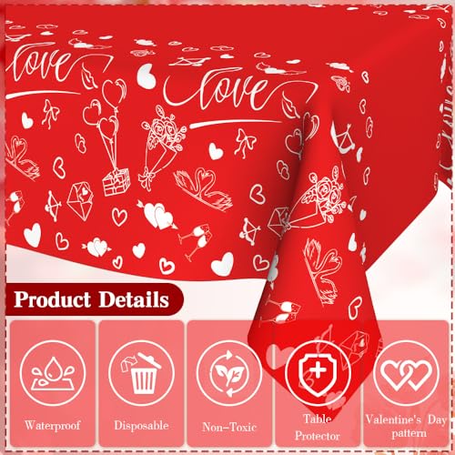 Red Valentines Day Tablecloth 3 Pack - Large Disposable Heart Love Table Cover
