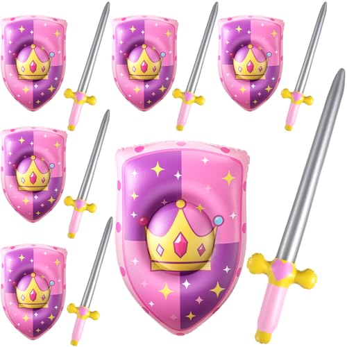 Princess Knight Inflatable Sword & Shield Set - 4 Pcs for Party, Pink, Princess Variation