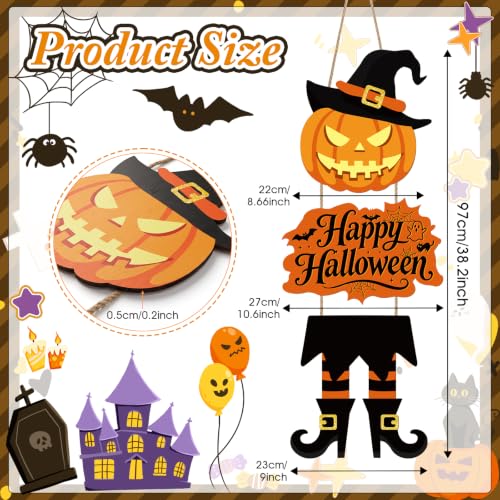 Halloween Door Sign with Witch Legs and Hat - Red Variation - 38 Inch Halloween Decor