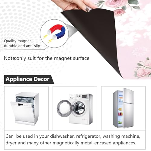 Floral Pink Roses Dishwasher Magnet Cover Sticker - 23 x 26 in Decorative Refrigerator Panel - Magnetic Vinyl