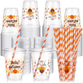 Thanksgiving Disposable Clear Plastic Cups with Maple Variation, 12 oz Set of 100