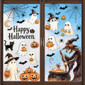Halloween Window Clings Decorations - Ghost Pumpkin Variation, Reusable PVC Stickers